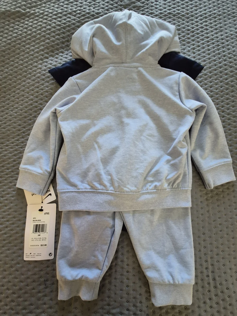 NWT Nike 3-Piece Set Light Blue Hoodie + Joggers with Navy Tee Bodysuit - 6M